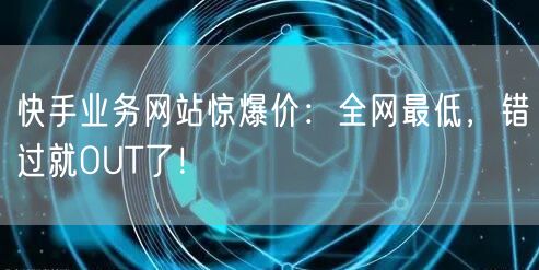 快手业务网站惊爆价：全网最低，错过就OUT了！