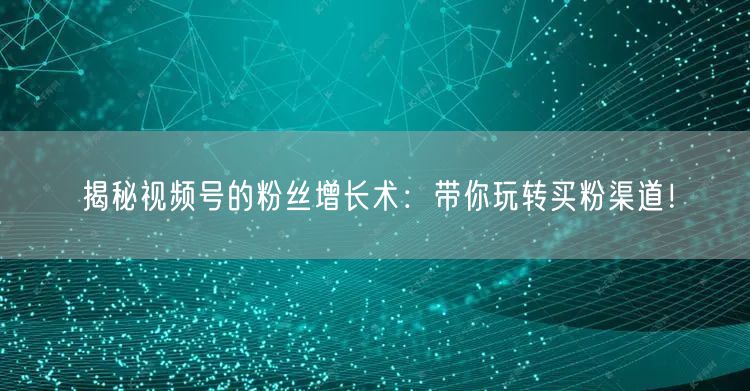 揭秘视频号的粉丝增长术：带你玩转买粉渠道！