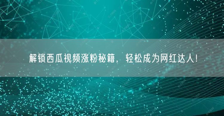 解锁西瓜视频涨粉秘籍，轻松成为网红达人！