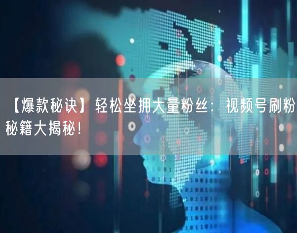 【爆款秘诀】轻松坐拥大量粉丝：视频号刷粉秘籍大揭秘！
