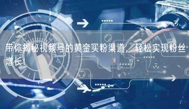 带你揭秘视频号的黄金买粉渠道，轻松实现粉丝增长！