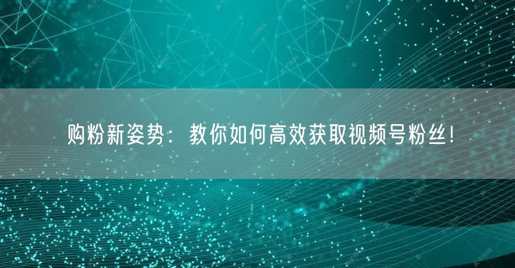 购粉新姿势：教你如何高效获取视频号粉丝！