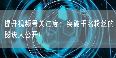 提升视频号关注度：突破千名粉丝的秘诀大公开！