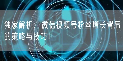 独家解析：微信视频号粉丝增长背后的策略与