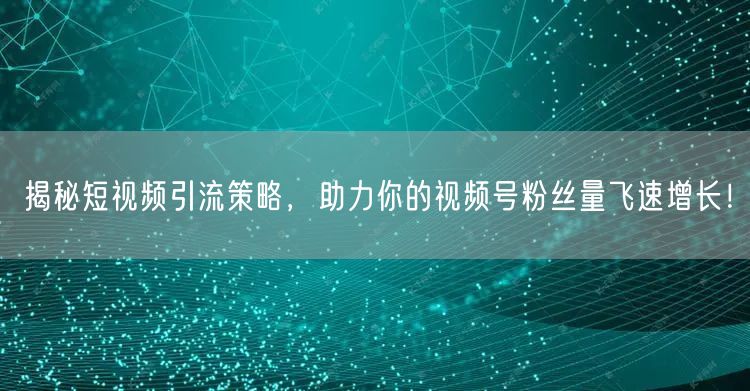 揭秘短视频引流策略，助力你的视频号粉丝量