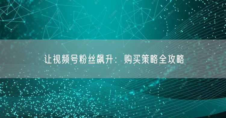 让视频号粉丝飙升：购买策略全攻略