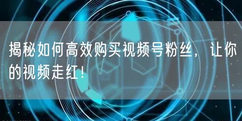揭秘如何高效购买视频号粉丝，让你的视频走红！