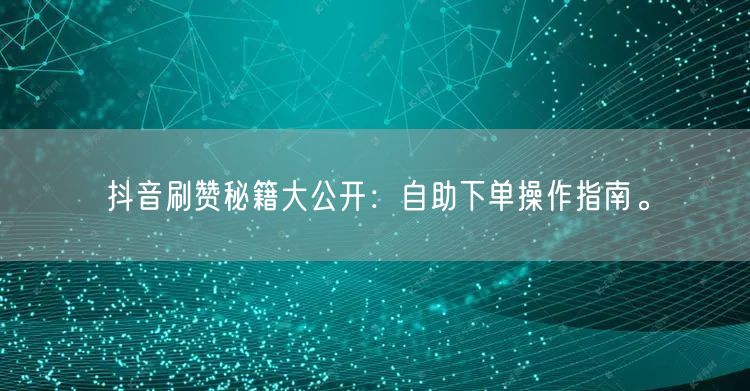 抖音刷赞秘籍大公开：自助下单操作指南。